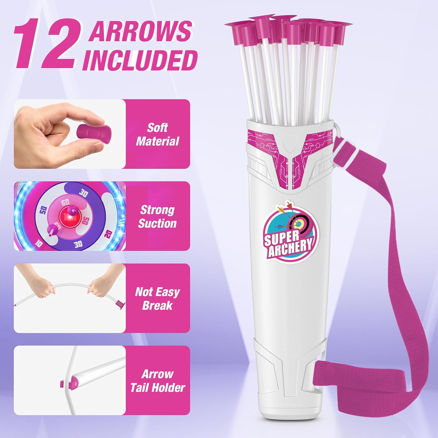 Bow and Arrow for Kids, LED Light Up Archery Set with Unicorn Target | with 12 Suction Cup Arrows, 1 Standing Glow