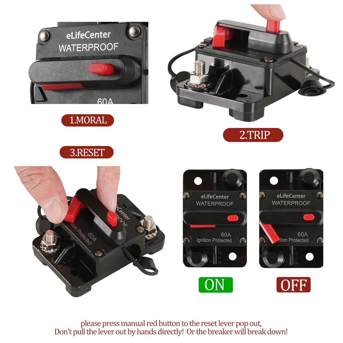 Elifecenter 80A Amp Circuit Breaker with Manual Reset 12V-48V DC Two Sets