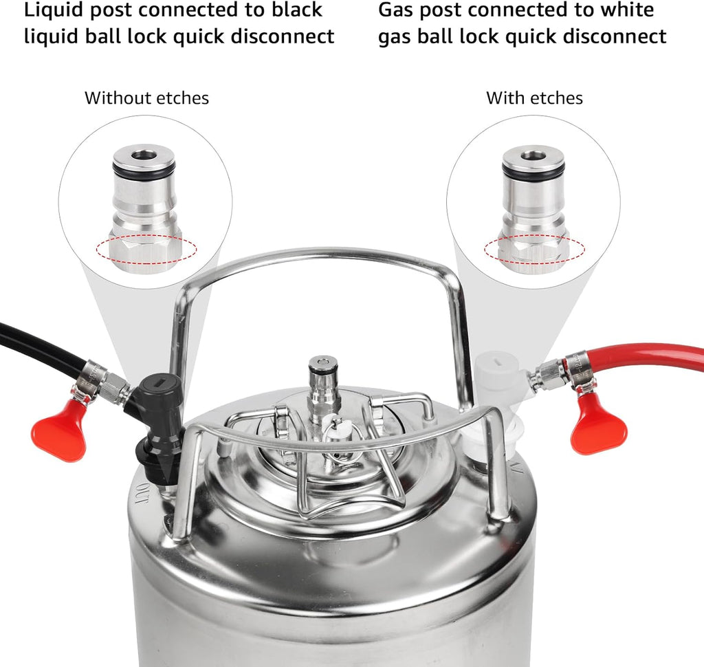 Ball Lock Keg Connectors – Corny Keg Post Quick Disconnect Set | No Leakage, O.D 1/4" Beer & 5/16" Gas Barb, 4x Spare