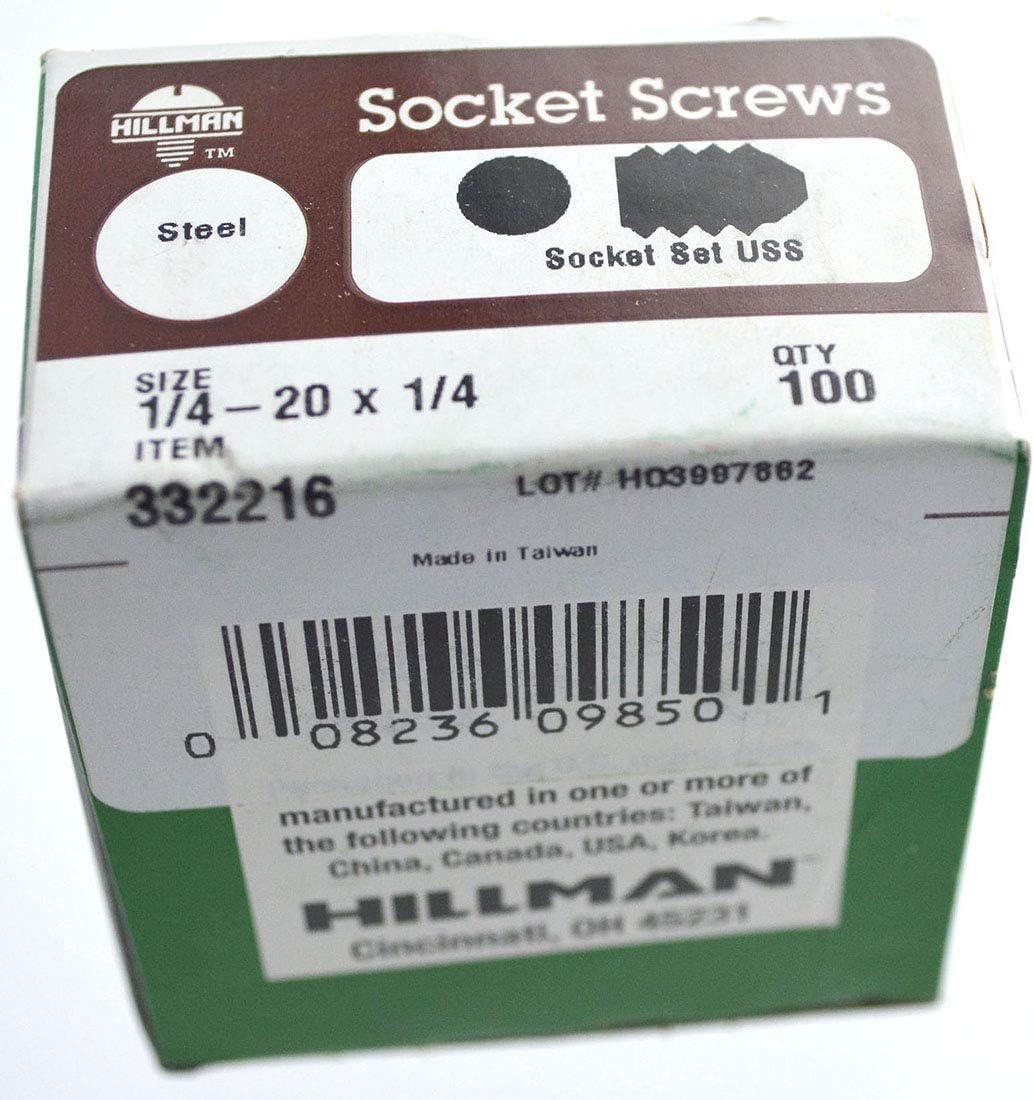 Hillman 332216 1/4-20 X 1/4 Socket Head Set Screw, Cup Point, 100-Pack,Gray