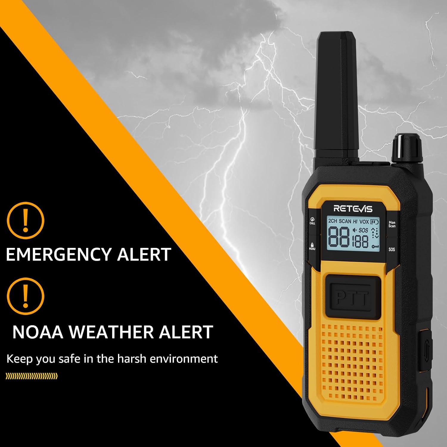 RB48 Military-Standard & IP67 Waterproof Walkie Talkies Long Range | Heavy Duty FRS Two Way Radio for Construction