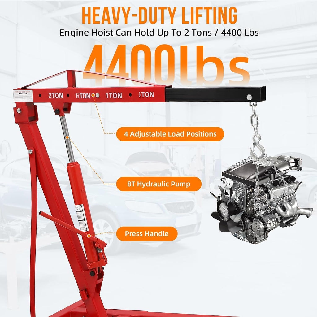 2 Ton Engine Hoist, Hydraulic Cherry Picker Engine Crane, Red