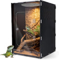 Reptile Tank Enclosure, Reptile Terrarium Acrylic Front Opening with Metal Translucent Mesh Top for Crested Gecko