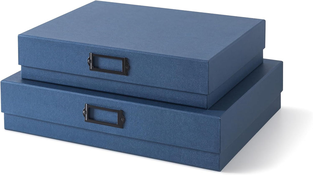 Legal Size Document Storage Boxes with Lids, Set of 2, Blue