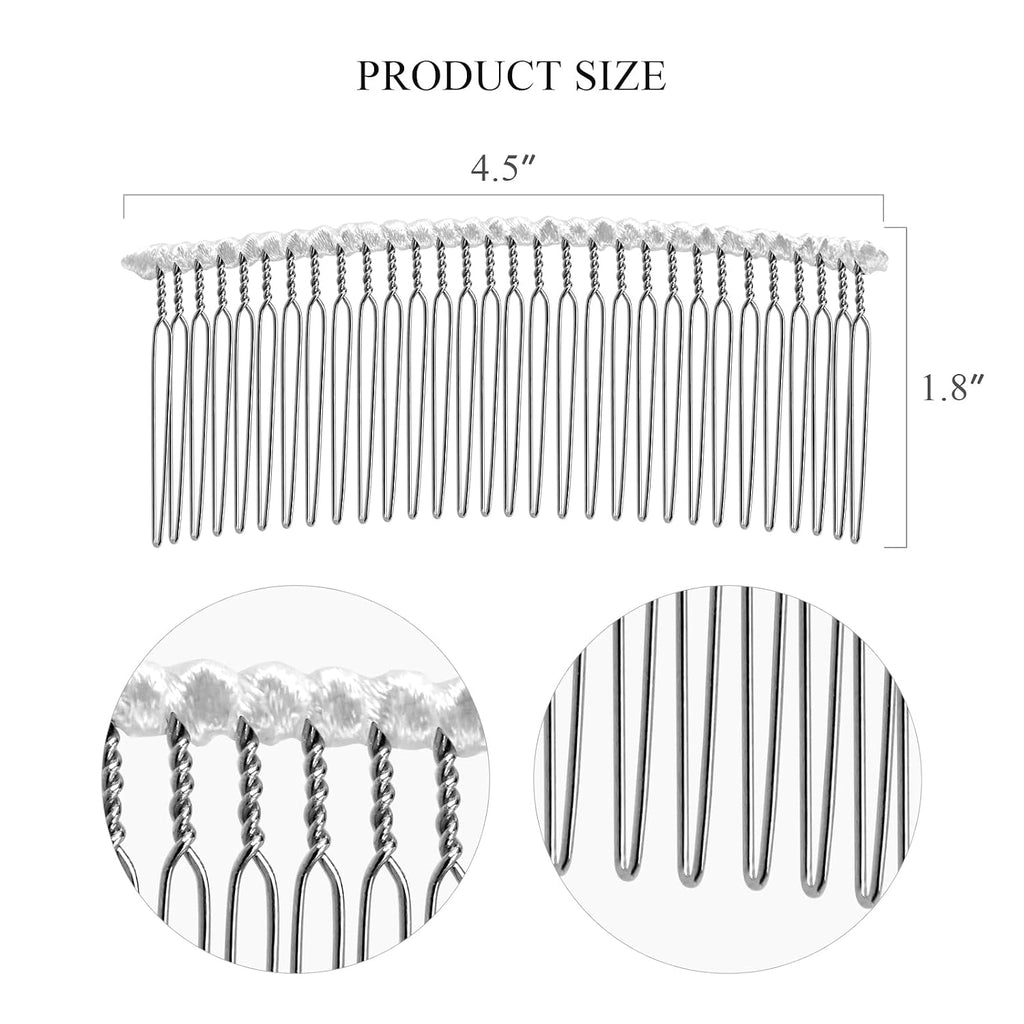 30 Teeth Ribbon-wrapped Veil Combs, 1.8" Extra Long Teeth Bridal Hair Comb for Long Wedding Veils, Sturdy Metal Wire