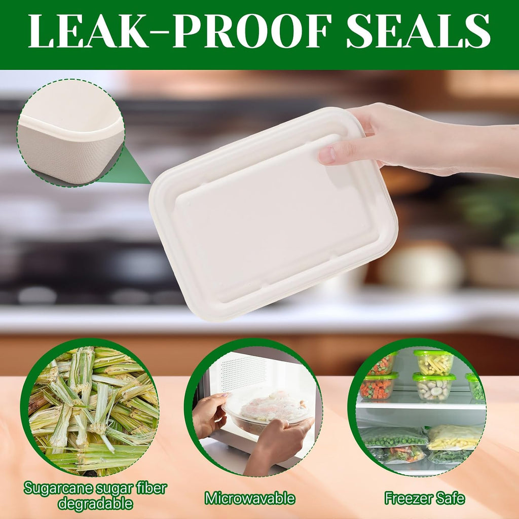 24 oz Disposable Food Containers with Lids 50 Pack Sugarcane Pulp Food Prep Containers Biodegradable Lunch Take out
