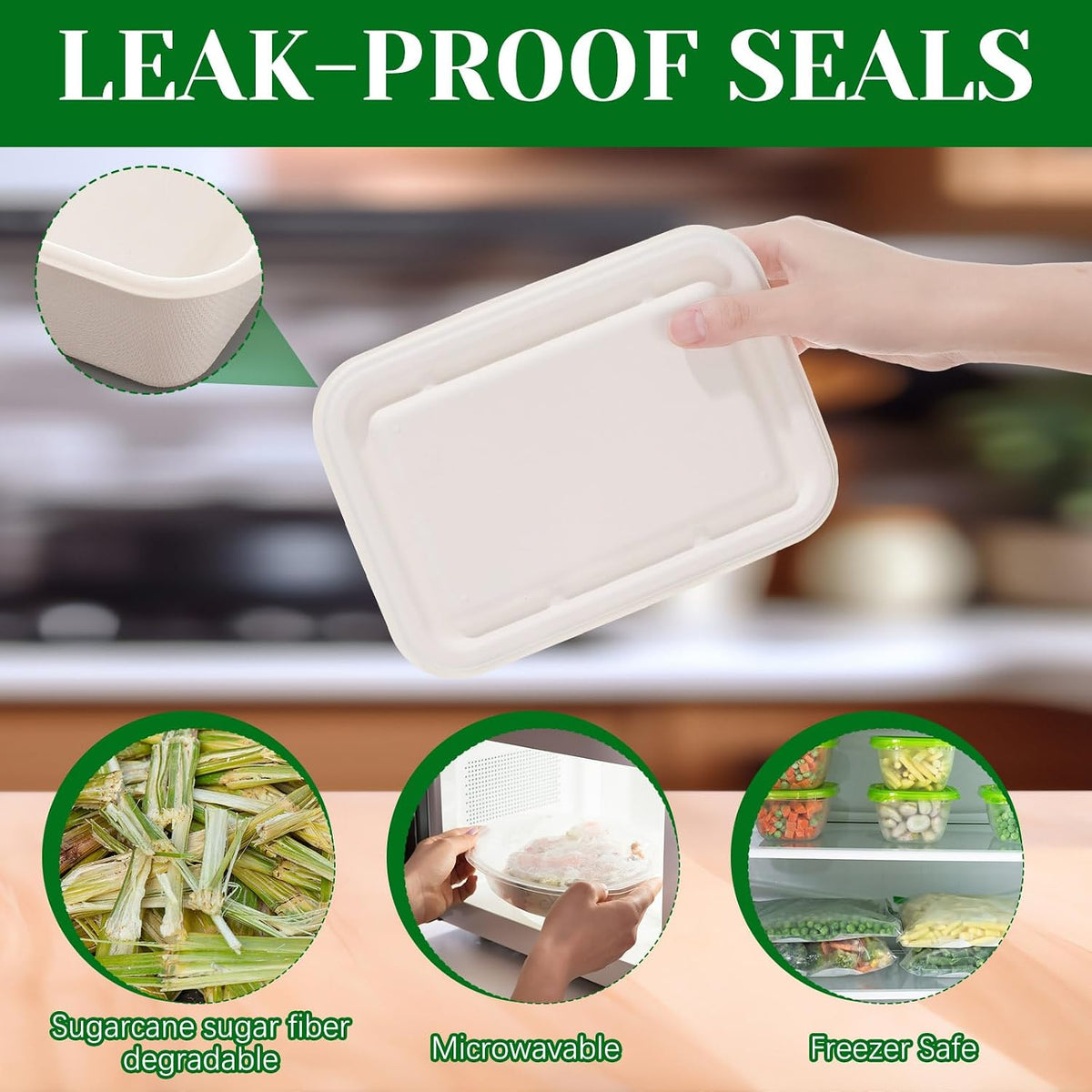 24 oz Disposable Food Containers with Lids 50 Pack Sugarcane Pulp Food Prep Containers Biodegradable Lunch Take out