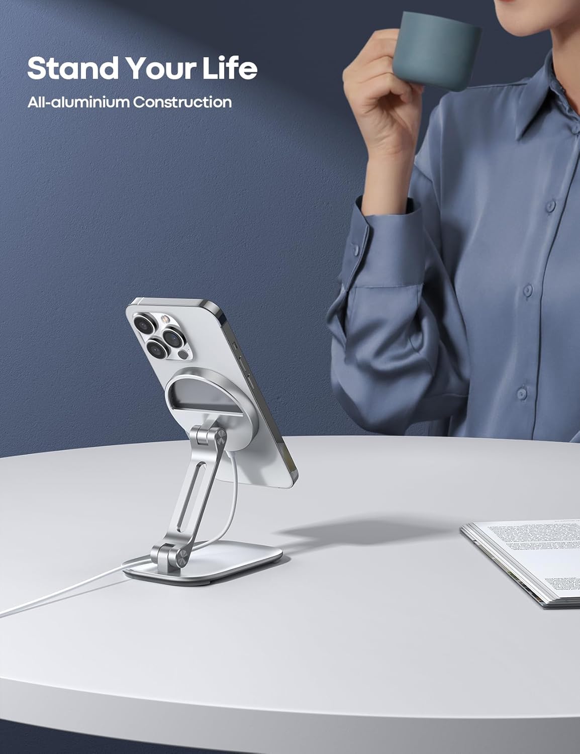 Phone Stand for Apple 15W MagSafe Charger - Dual Hinge Collapsible Adjustable Charging Holder Dock for Desk