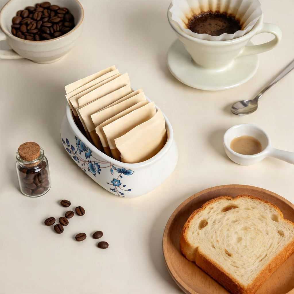 Ceramic Sugar Packet Holder 4.5 OZ Sugar Bowl Tea Bag Bowl-Blue and White