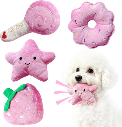 Small Dog Toys, 4 Pack Plush Puppy Toys for Small Breeds, Dog Birthday Toy