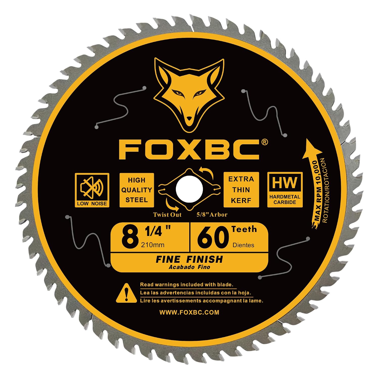 8-1/4 Inch Table Saw Blade 24 Tooth, 60 Tooth Wood Cutting with 5/8" Arbor, Diamond Knockout