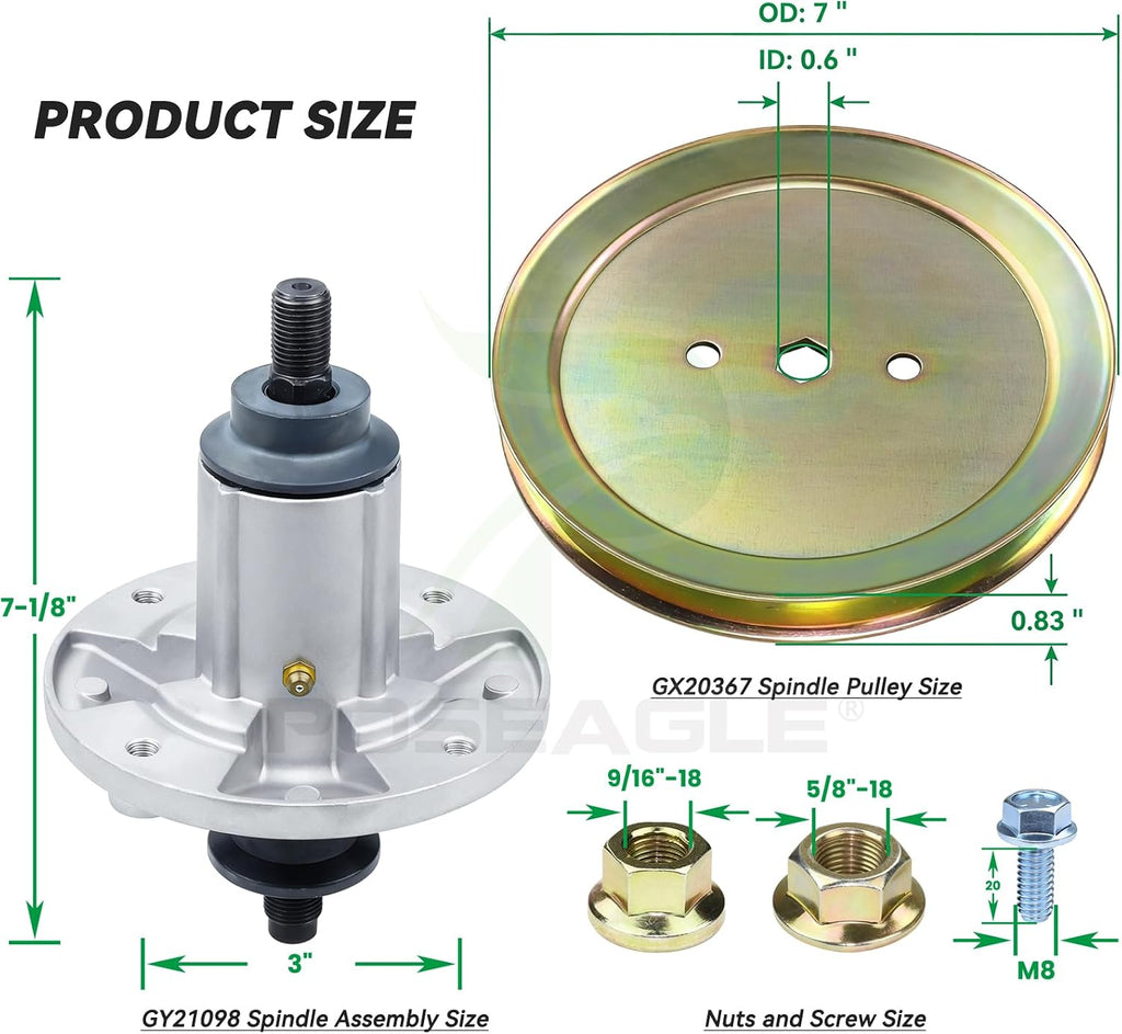 2 Pcs GY21098 Spindle Assembly for John Deere D105 D110 D130 Decks