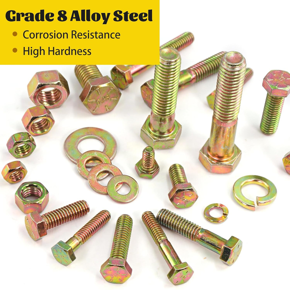 800PCS 1/4-20, 5/16-18, 3/8-16, 1/2-13 Hex Bolts & Nut Assortment Kit