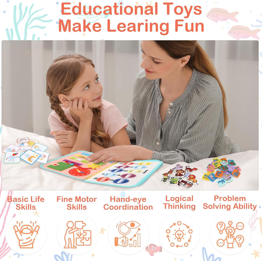 Toddler Busy Board Montessori Toys for Toddlers 1-3 Year Old Educational Activity Book Board Sensory Travel Toys Ages