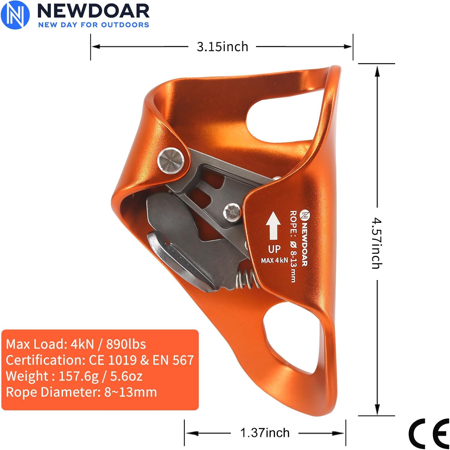 Rock Climbing Chest Ascender Abdominal for Vertical Rope Climbing CE Certified Rope Clamp for 8~13MM Rope