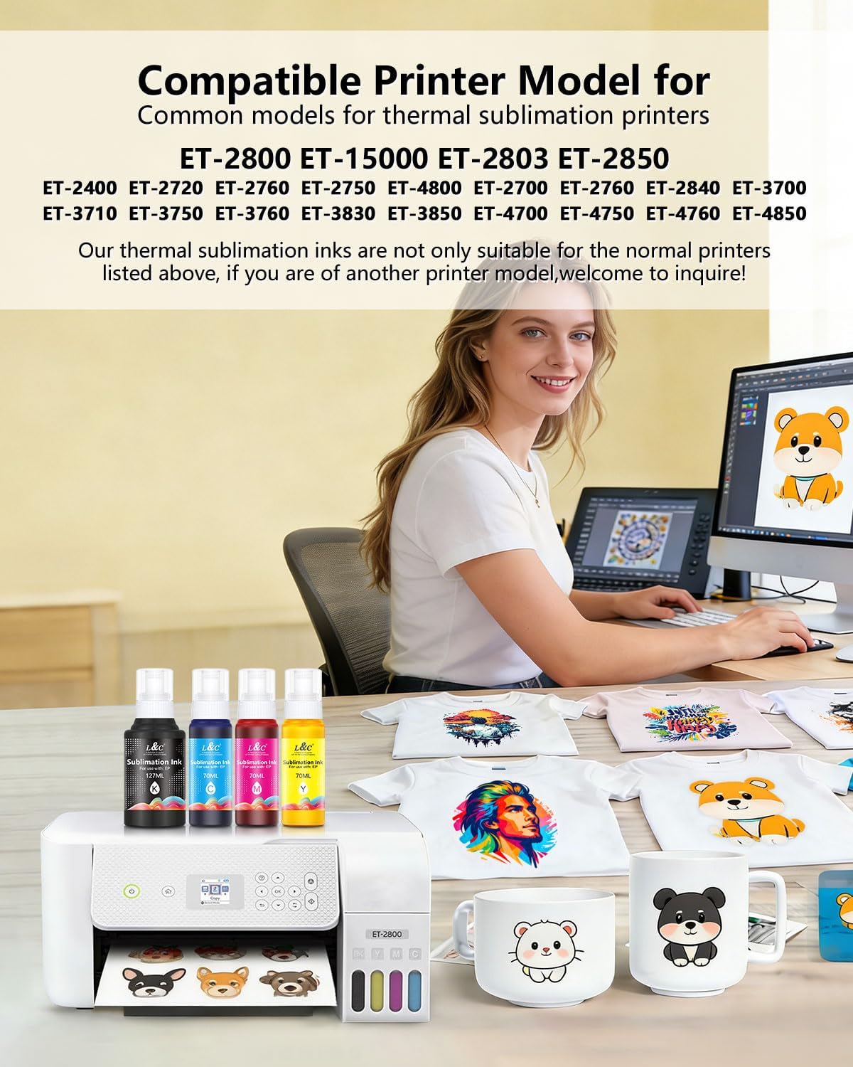 Sublimation Ink Refill Bottles Compatible With ET2800 ET15000 ET2400 ET2720 ET2803 ET2850 ET2750 ET2760 ET4800 Inkjet