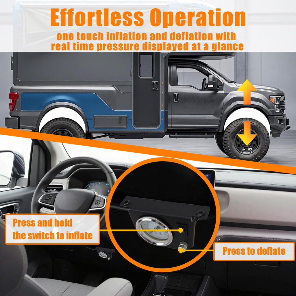 Air Bags Suspension Kit, On Board Air Compressor System with Upgraded Air Ride Compressor, Pressure Gauge, Hardware and Air Hoses, for Truck Air Suspension Control