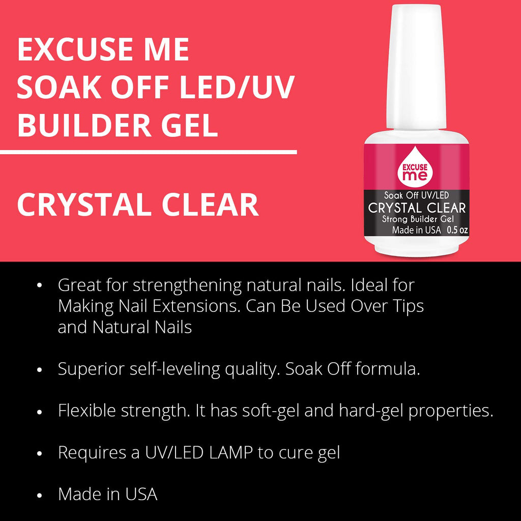 Soak Off LED/UV Strong Builder Gel Crystal Clear for Sculpting Nail Extension, Strengthening Natural Nails and Repair