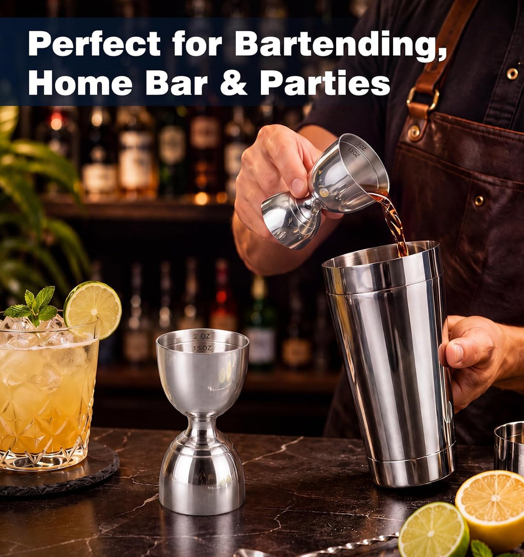 Stainless Steel Double Jigger - 2 oz & 1 oz Shot Measure with Inside Markings, Cocktail Bartending Jigger for Home