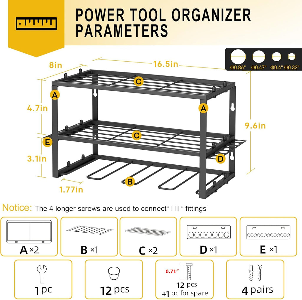 Power Tool Organizer- Power Drill Tool Holder- Heavy Duty Tool Shelf & 1 Pack 3 Layers Tool Rack Cordless Drill