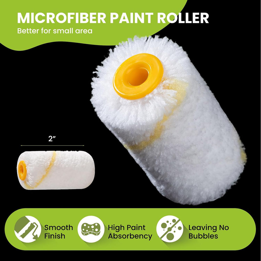 Paint Roller Kit, 12 Pack, 2 Inch Mini Paint Rollers, Small Paint Tray Liners, Microfiber Roller Covers & Sponge