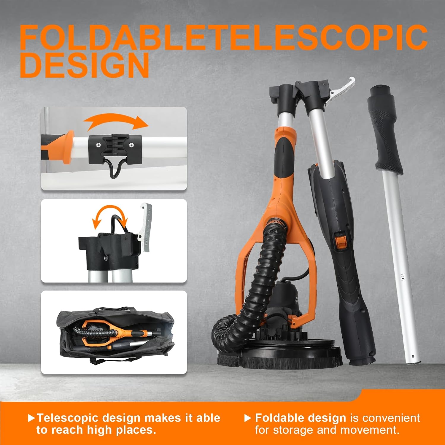 Cordlees Drywall Sander with Vacuum Dust Collection, Brushless Electric Wall Sander with 7 Variable Speed Foldable
