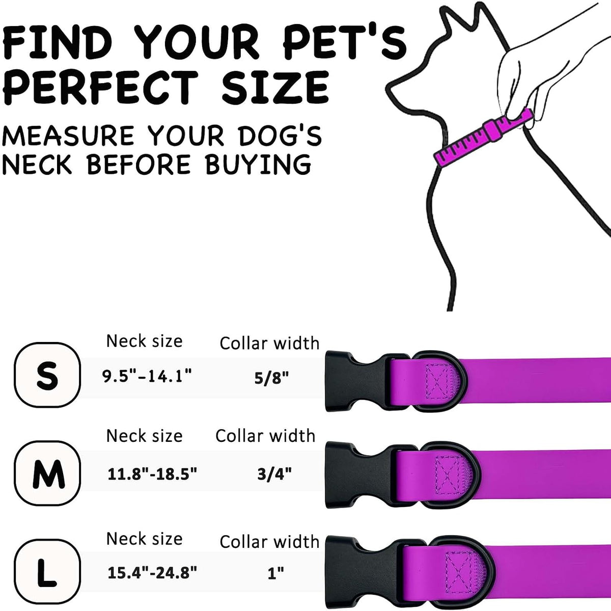 Waterproof Dog Collar Durable and Easy to Clean Rubber Dog Collars Odor-Proof Fits Small Medium Large Dogs (Rose