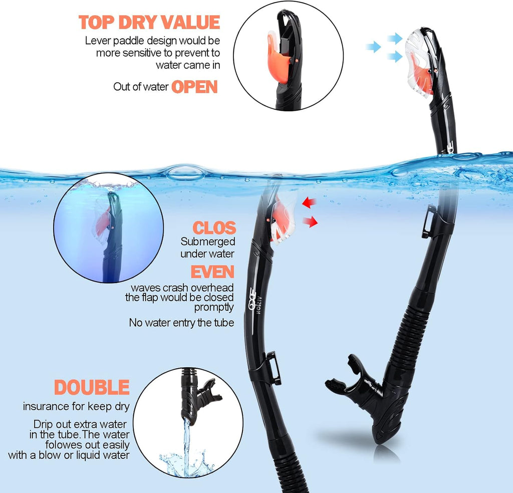 Snorkel Set Pano 3 Window Adult Snorkeling Gear, Professional Snorkel Goggles Anti-Fog Diving Mask, Anti-Leak Swim