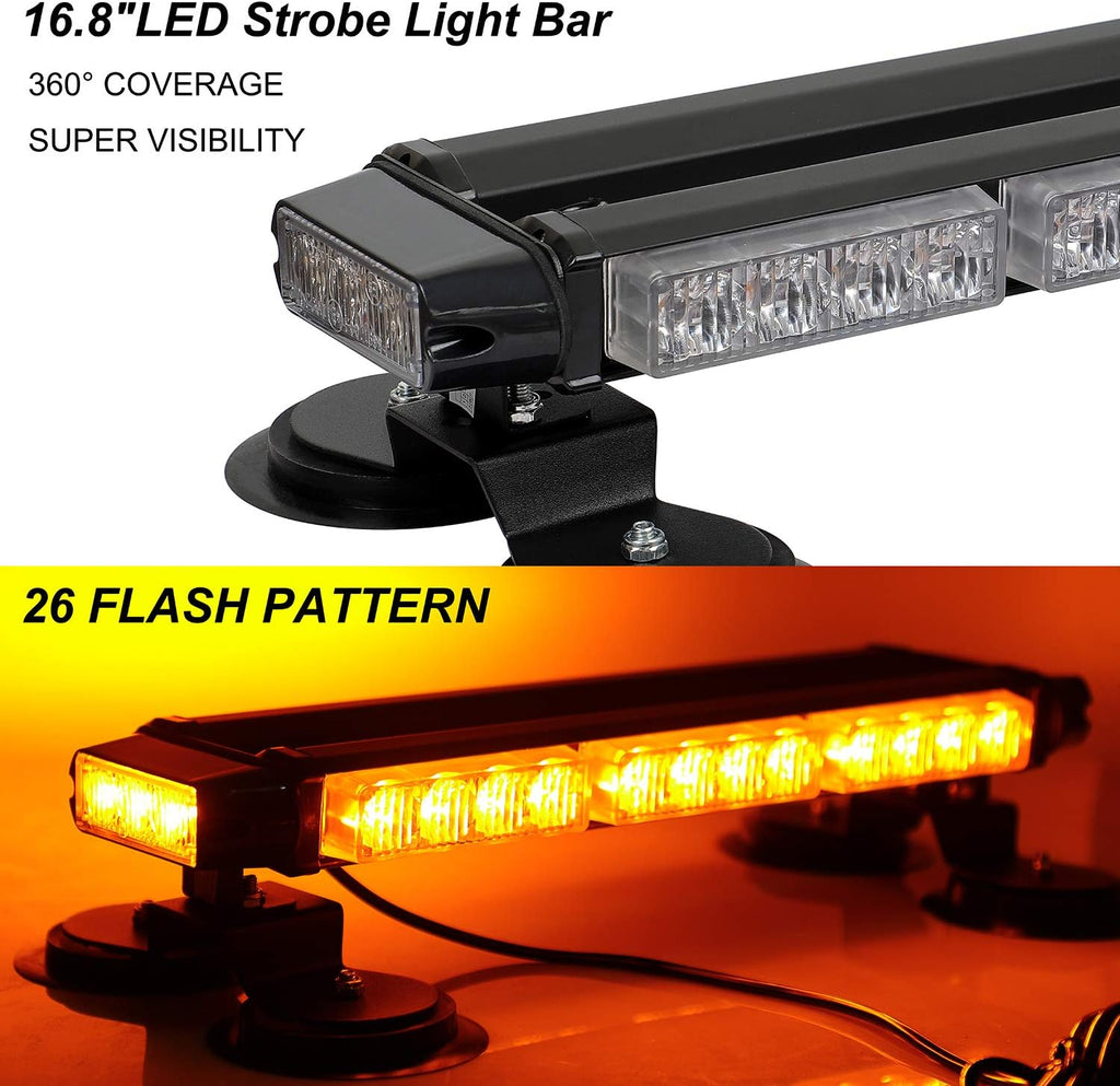 16.8 Inch LED Strobe Flashing Light Bar, 26 Flashing Modes High Intensity Emergency Hazard Warning Beacon Lights with