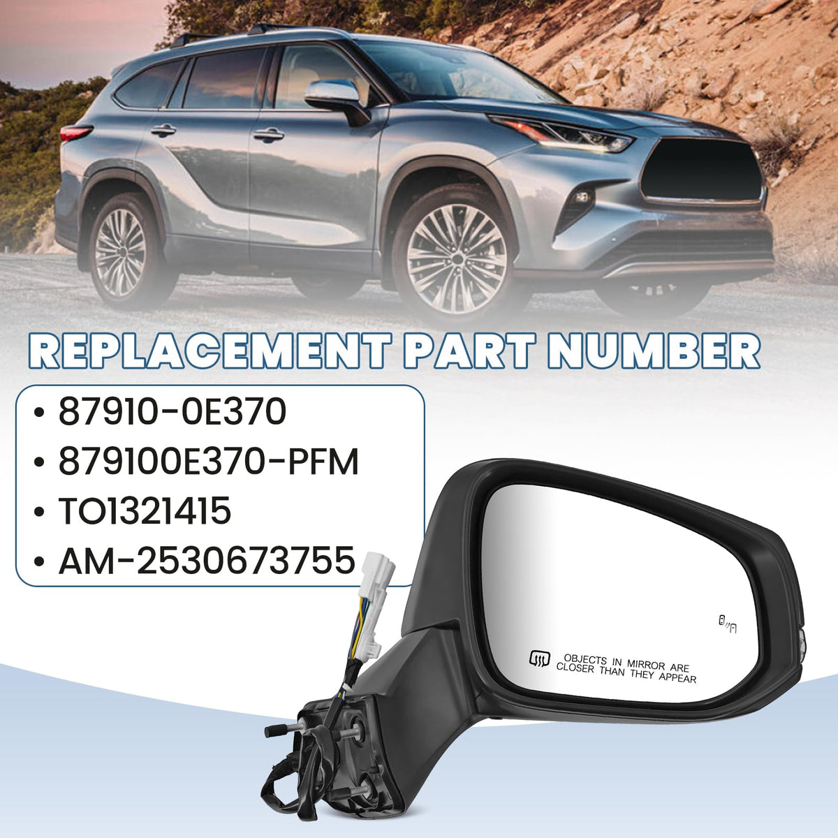 Magnetic Gray Passenger Side Mirror fits for Toyota Highlander 2020-2025