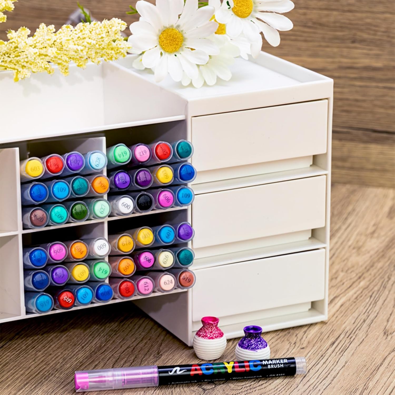Acrylic Paint Markers Brush Tip, 72 Vivid Colors with Direct-Liquid Ink Control System, Professional-Grade Paint Pen