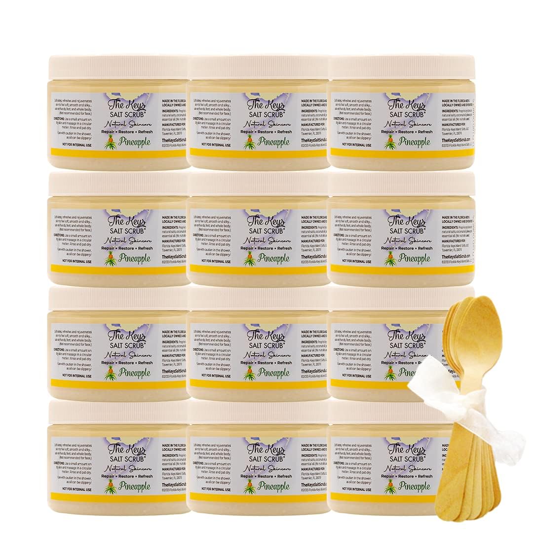 Sea Salt Scrub - Exfoliating Body Scrub with Wooden Spoon - Moisturizing Exfoliator for Hands, Foot, Bath, (12 Ounce