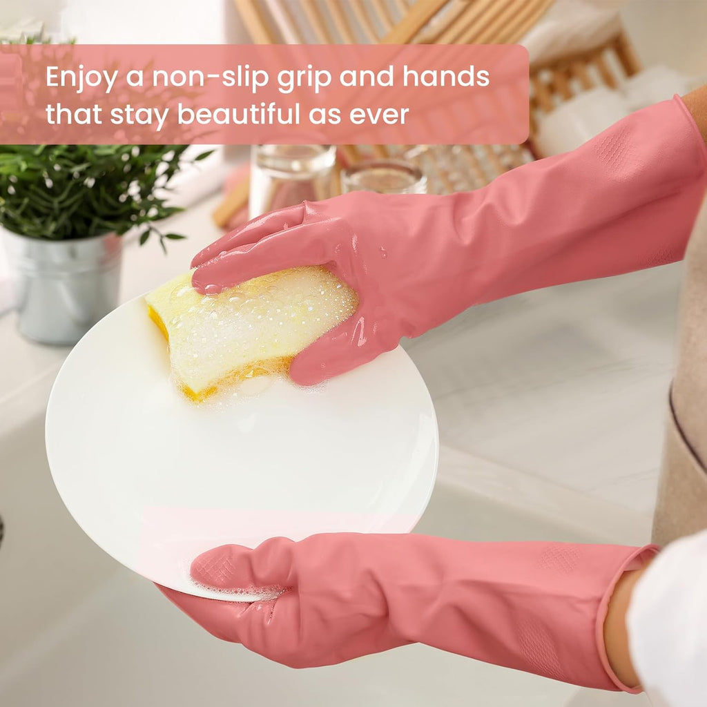 Rubber Cleaning Gloves for Dishwashing, 4 Pairs Reusable Kitchen Gloves for Washing Dishes and Household Cleaning