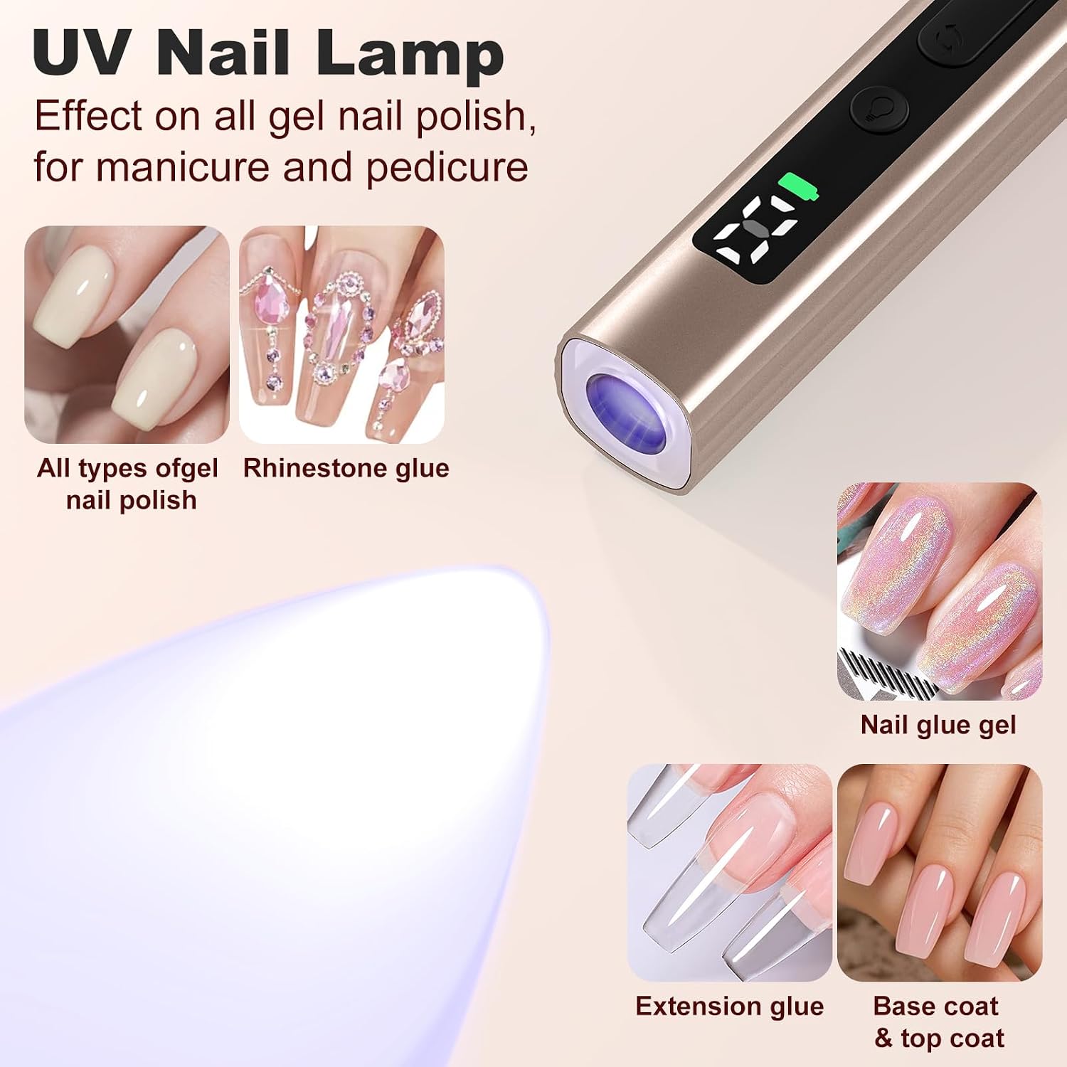 Cordless Electric Nail File Drill with UV Light Lamp, 5 Speed | Rechargeable Portable Manicure and Pedicure Kit, Nail