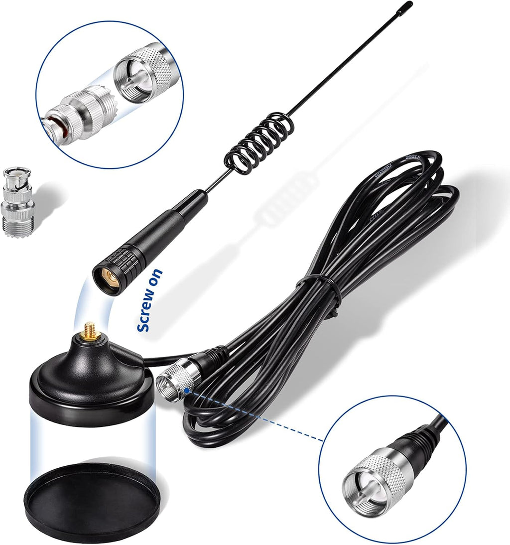 27MHz CB Radio Antenna PL259 & BNC Male Magnetic Base Compatible with Cobra Midland Uniden Maxon President Vehicle