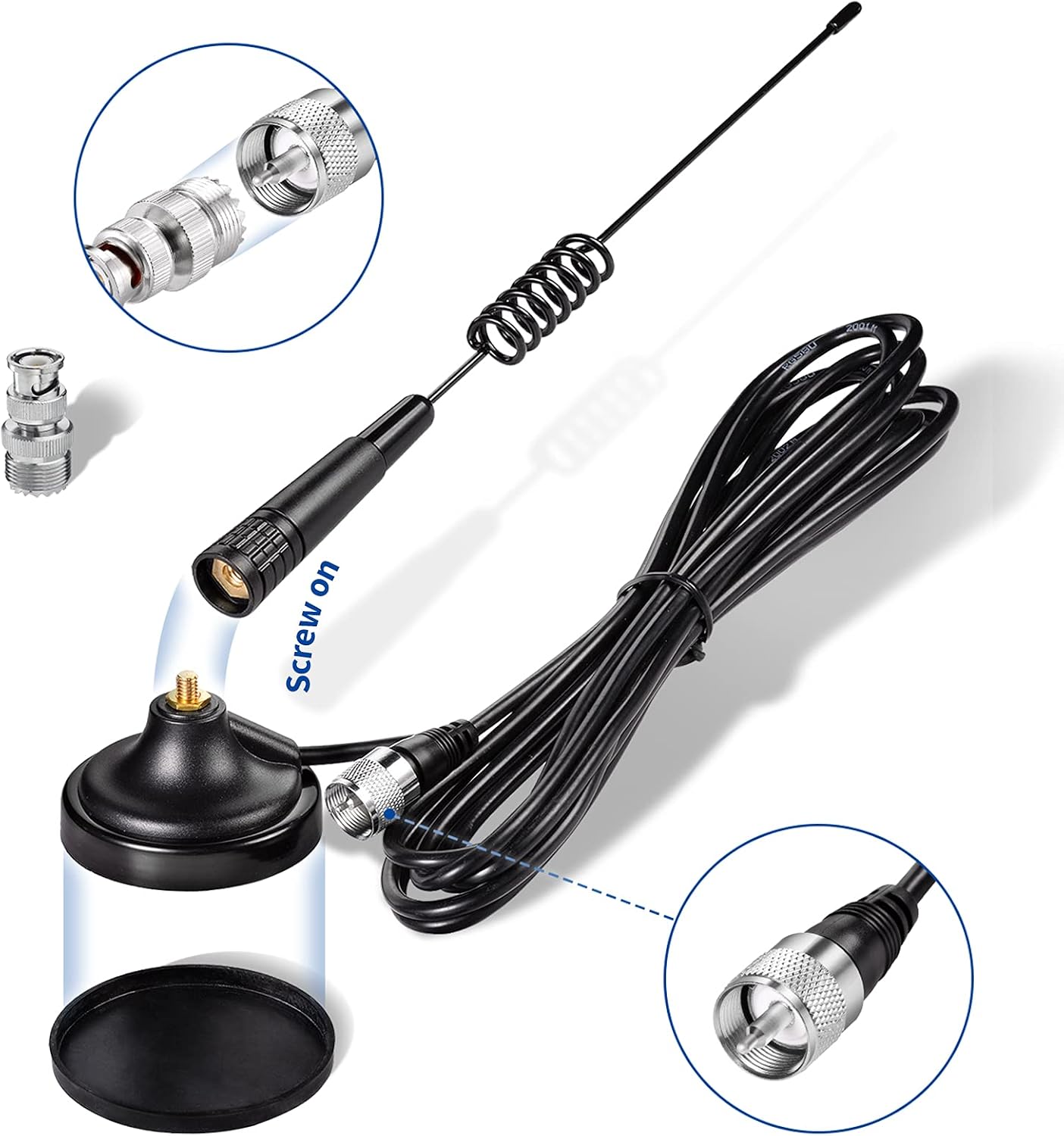 27MHz CB Radio Antenna PL259 & BNC Male Magnetic Base Compatible with Cobra Midland Uniden Maxon President Vehicle