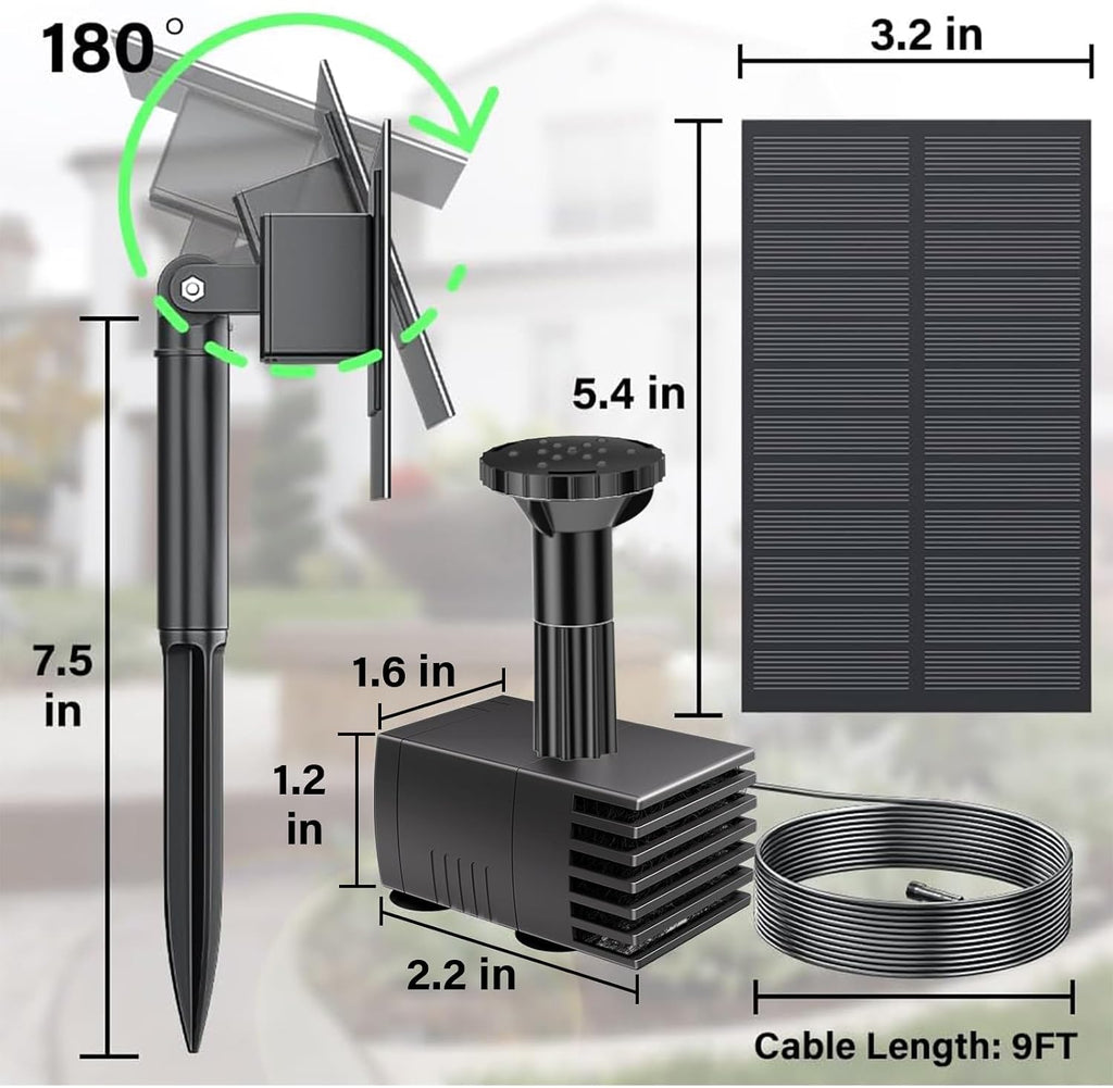 Upgraded Solar Fountain Pump Kit with Ground Stake for Bird Bath
