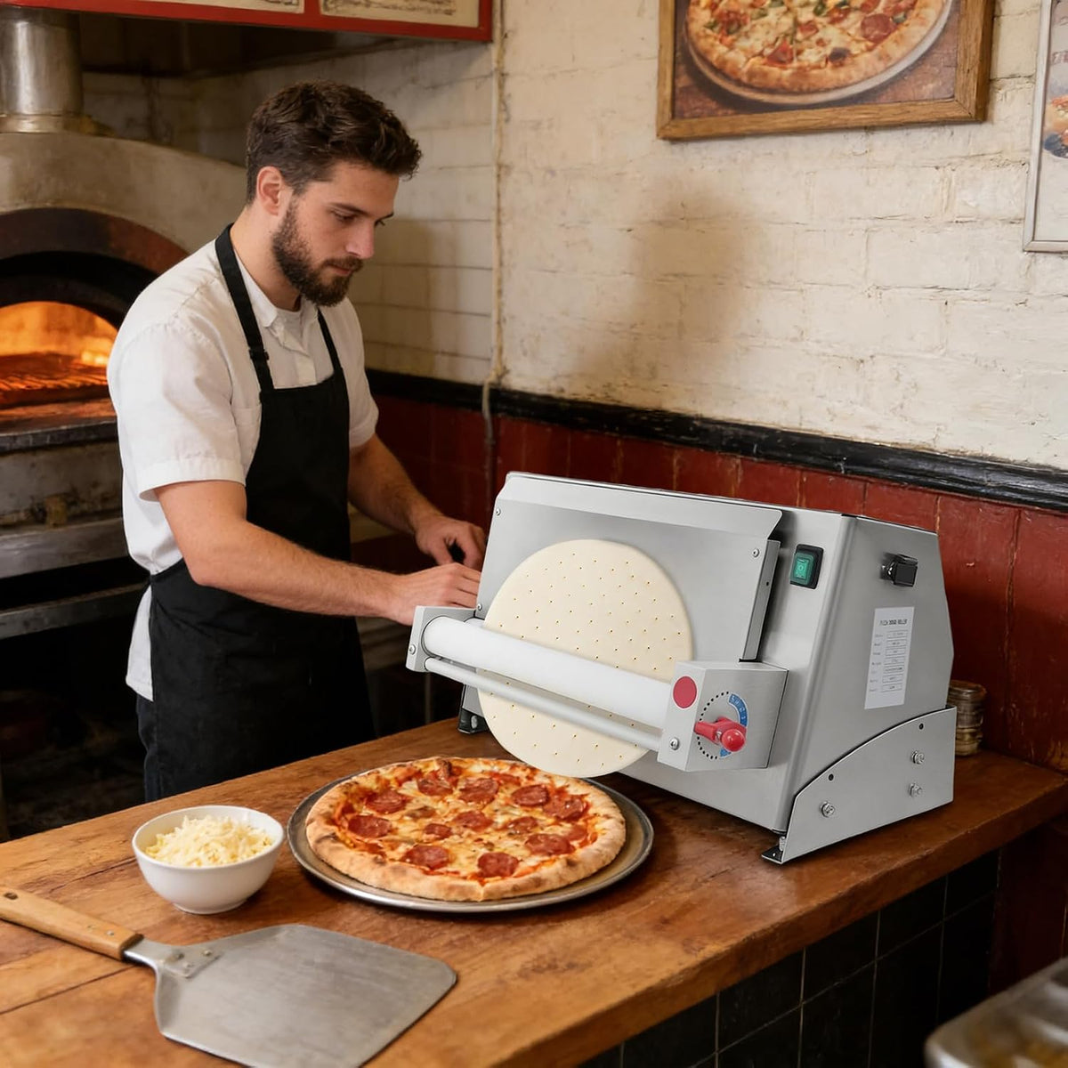 450W Electric Pizza Dough Roller Sheeter, Commercial Dough Press with Foot Switch for 3-18 Inch Pizzas, Electric