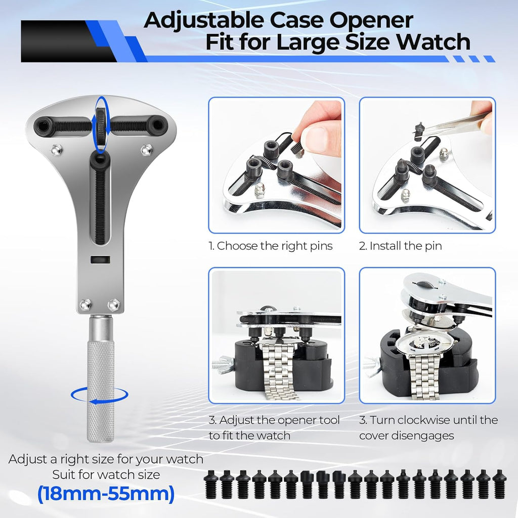 192 PCS Watch Repair Kit, Link Removal Tool Case Opener Spring Bar | Battery replacement tool, stainless steel, PU