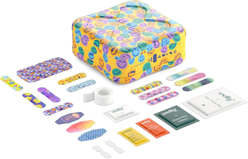 First Aid Kit | FSA Eligible | Adhesive Flexible Fabric and Waterproof Bandages, Tape and Non-Stick Pads, Butterfly