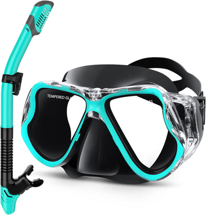 Snorkeling Gear for Adults Kids, Dry Snorkel Mask Set Anti-Fog | Panoramic Wide View Leak-proof, Swim Diving Mask