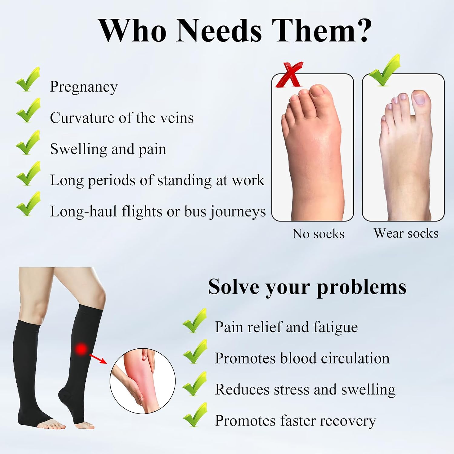 20-30 MmHg Medical Toeless Compression Socks for Women and Men,Legs Compression Sleeve Ankle Wide,Open Toe Stockings