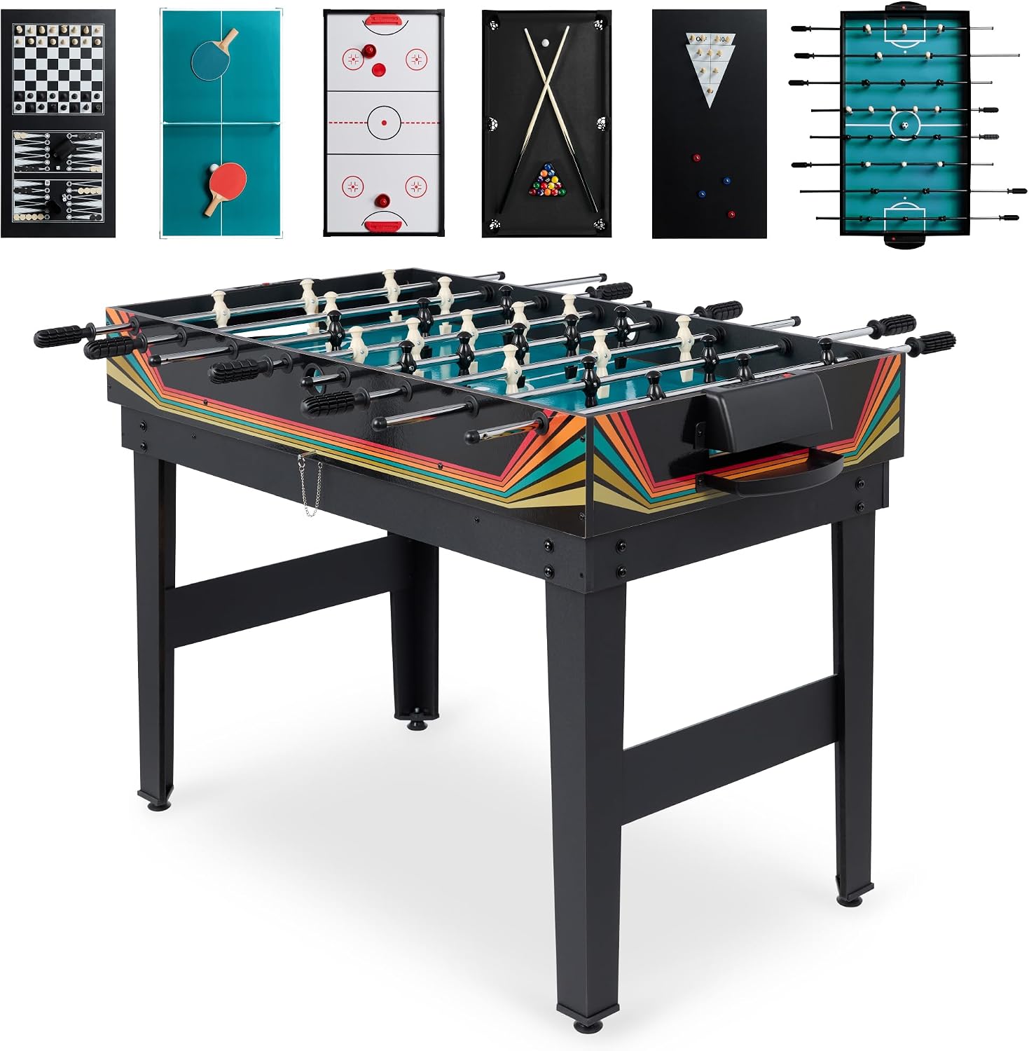 2x4ft Combo Game Table Set for Home, Game Room, Friends & Family w/Hockey, Foosball, Pool, Shuffleboard, Ping Pong