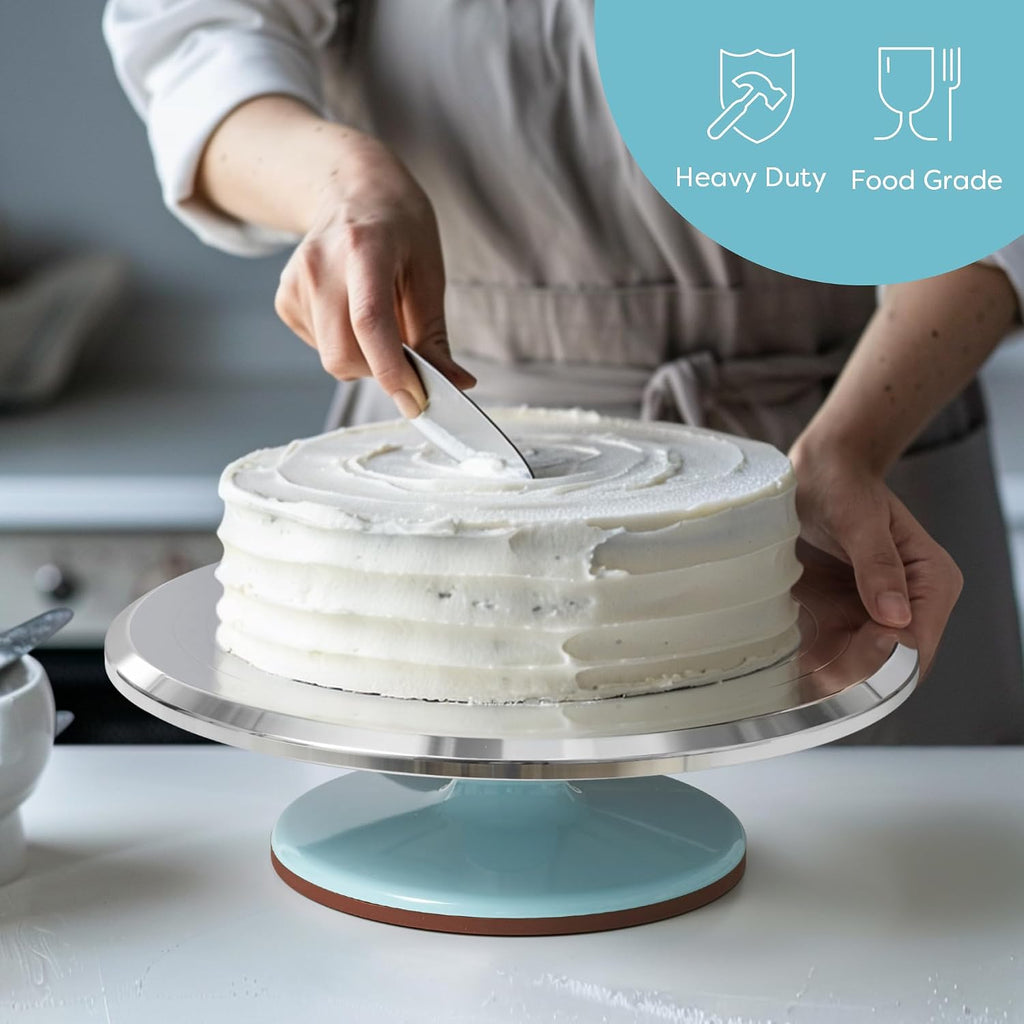 12" Blue Aluminum Alloy Cake Turntable, Cake Stand for Decorating