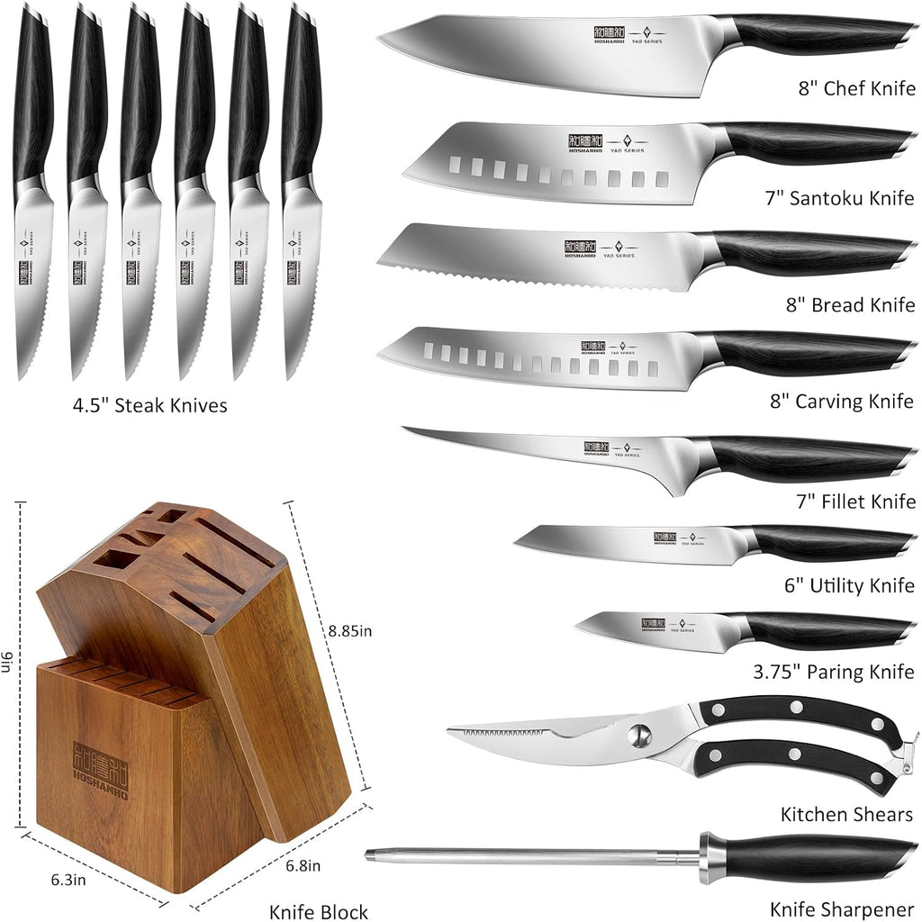 16-Piece Kitchen Knife Set with Block, Ultra Sharp Chef Knife Set