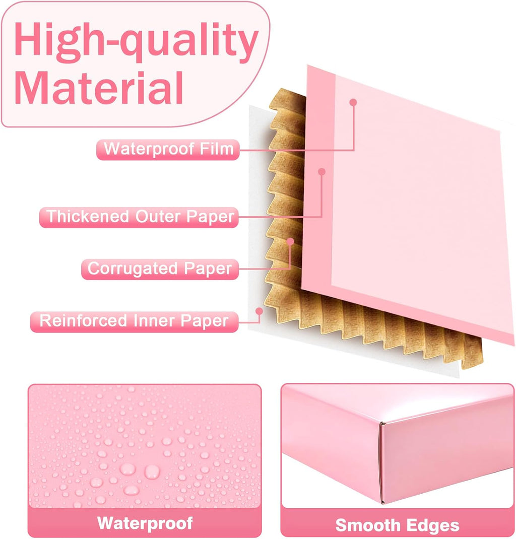 9x6x2 in Shipping Boxes Medium, 45 Pack Glossy Pink Corrugated Boxes, Cardboard Packing Boxes for Shipping Small