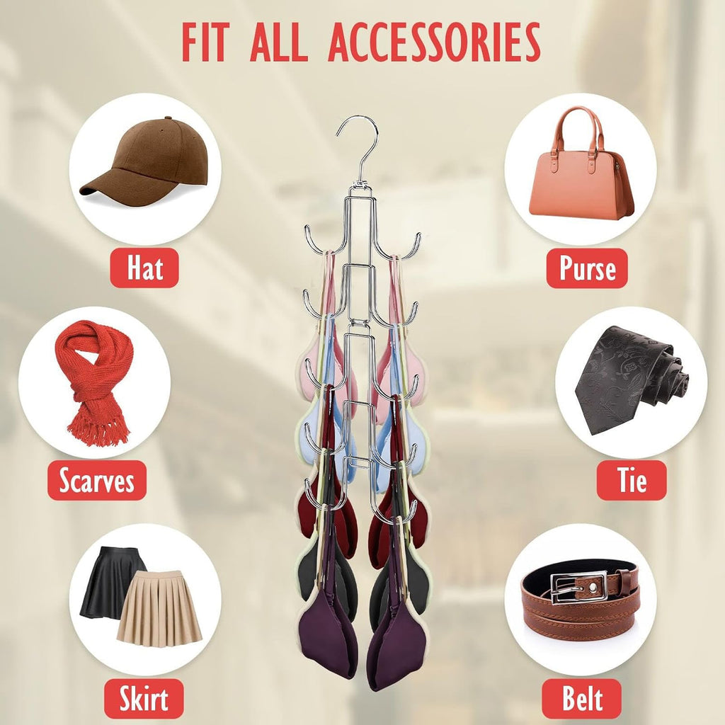 Tank Top Hanger: Collapsible Metal Bra Organizer for Closet with 10 Large Hooks - Holds Up to 40 Garments - Rotatable