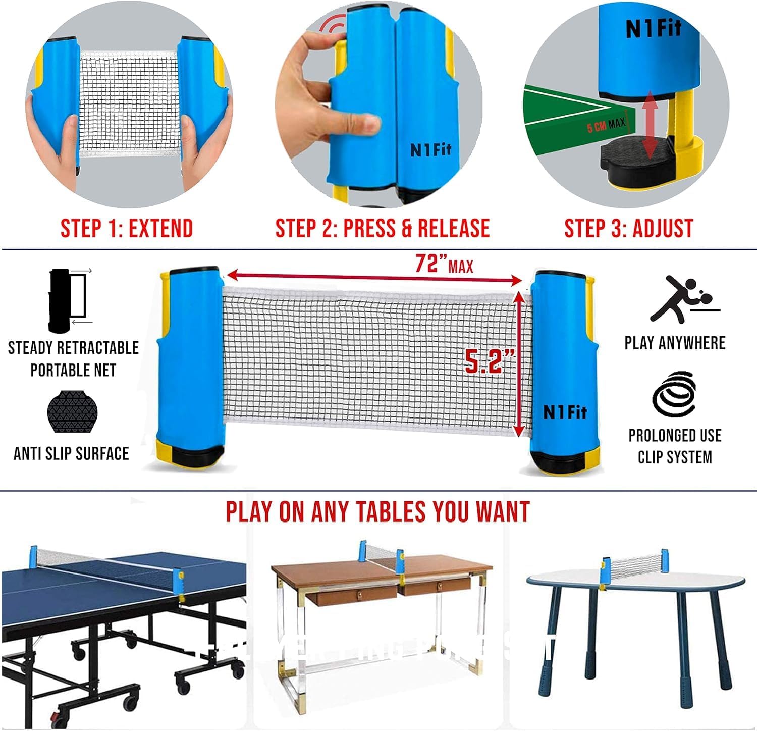 Ping Pong Paddle Set - 4 Professional Rackets, Retractable Net, 6 Pig Pong Balls, Carry Case - Indoor and Outdoor