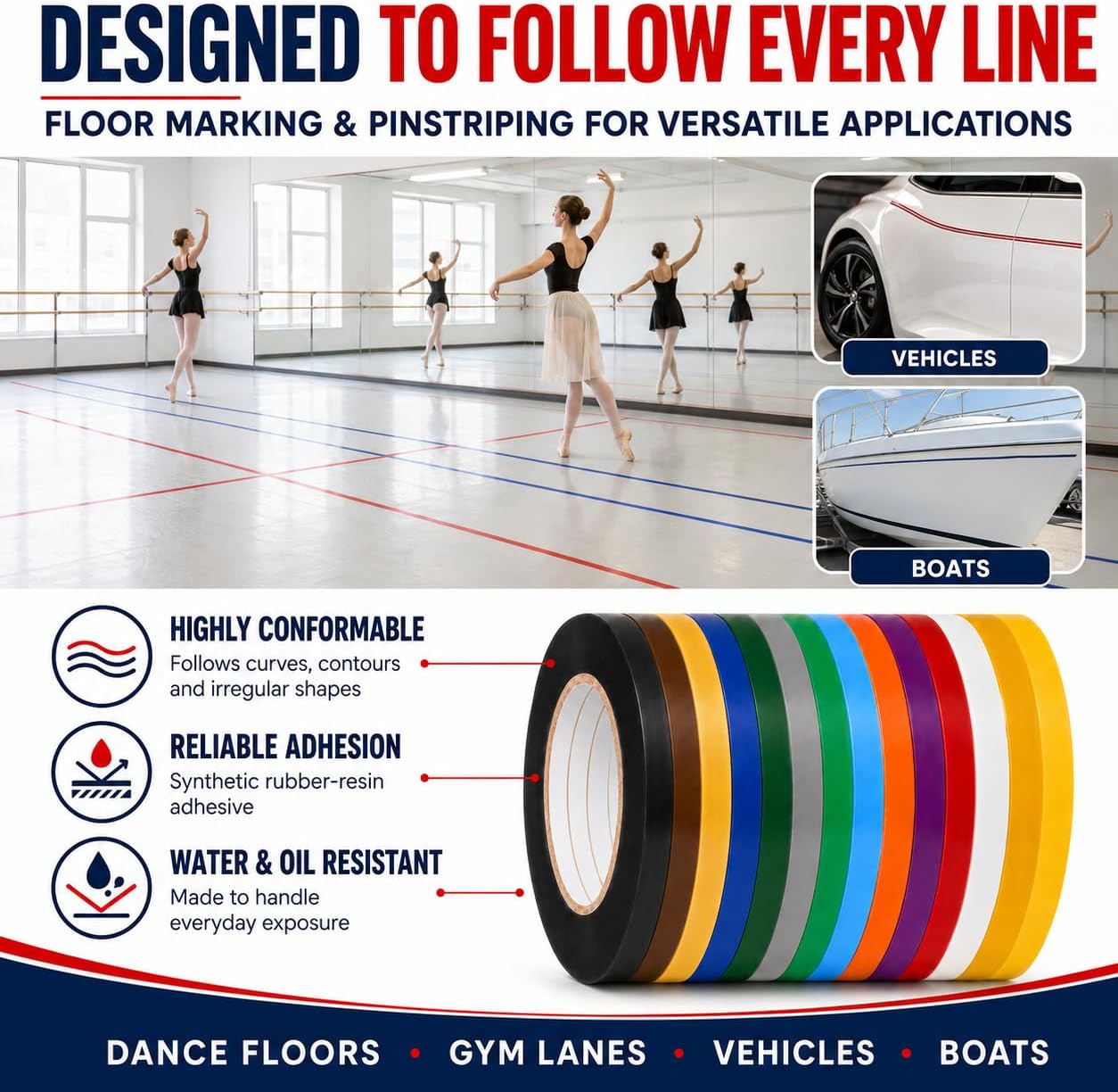 CVT-536 Yellow Vinyl Floor Marking Tape, 1/2 x 36 Yards | Dance Floor Tape; Gym Lane Marking; Vehicle and Boat