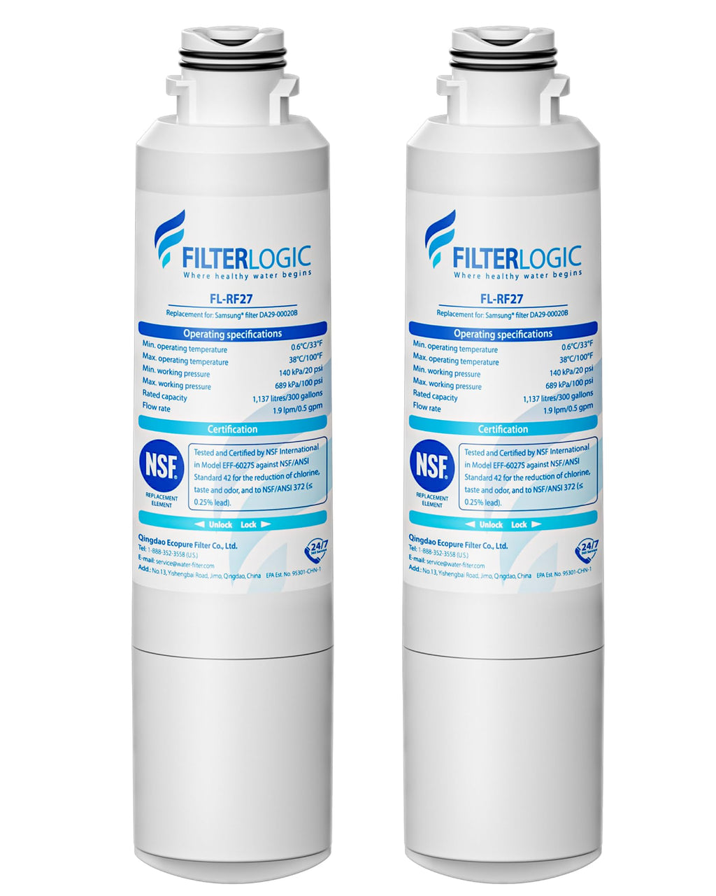 Filterlogic Water Filter Replacement for Samsung HAF-CIN/EXP, 2 Pack